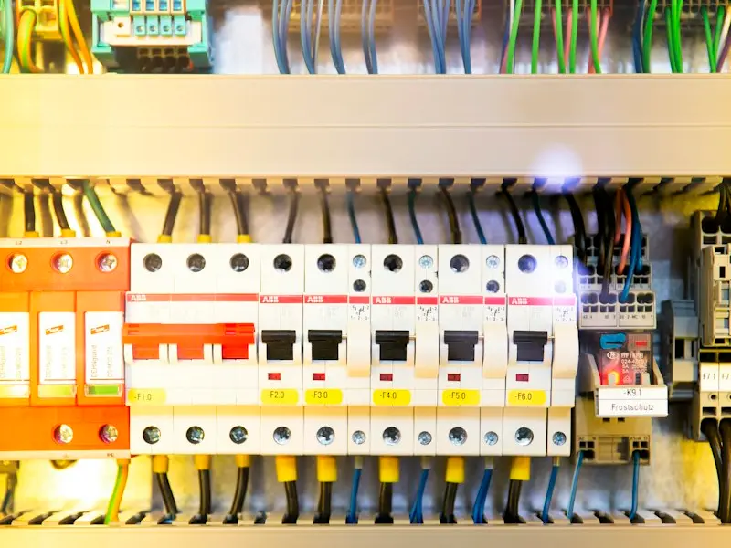 A modern fuse board with labelled circuits