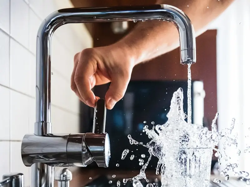 Water running from a newly fitted kitchen tap