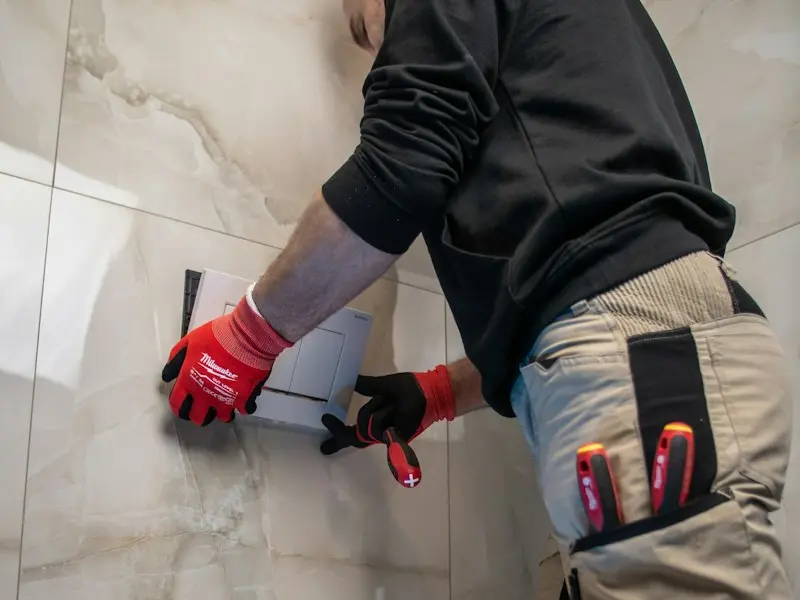 Tiles being measured during a bathroom refit