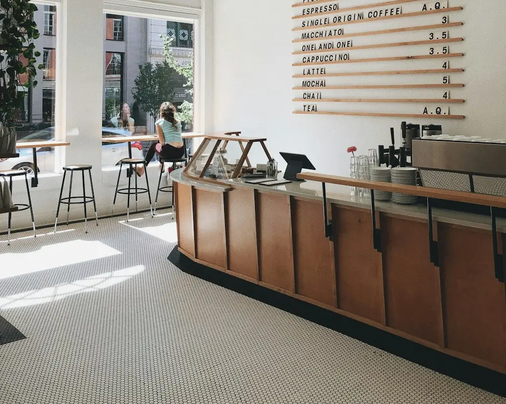 The café counter and seating area