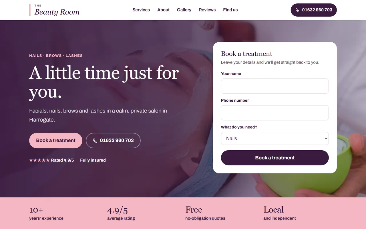 Example beauty salon website design by Digital Two
