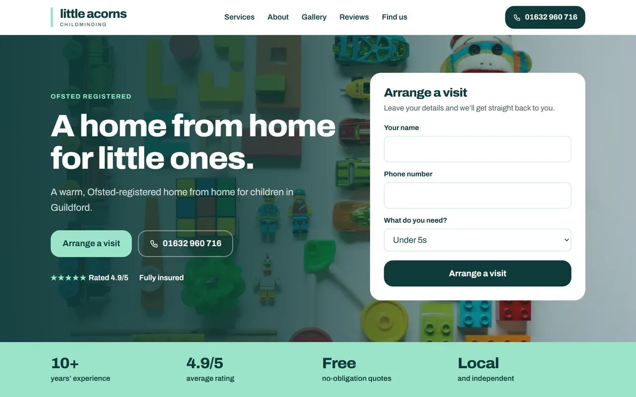 Example childminder website design by Digital Two