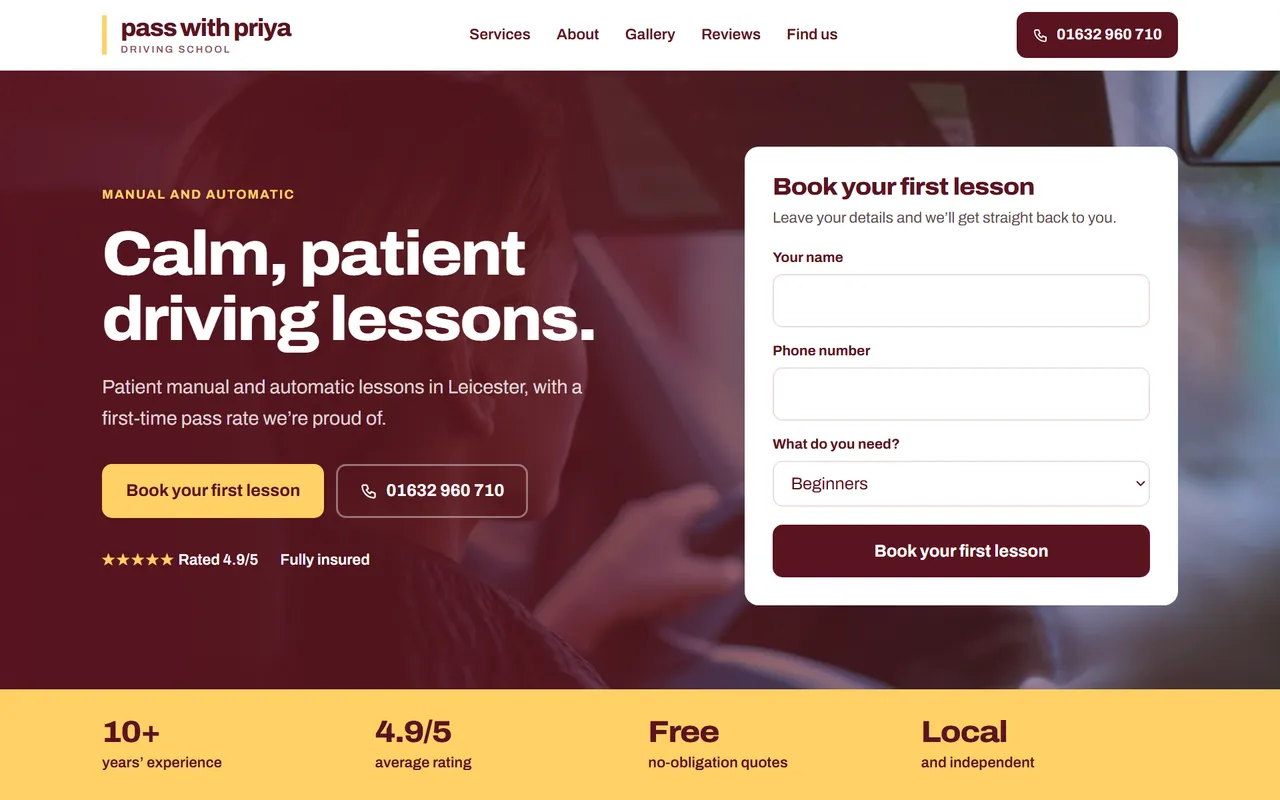 Example driving instructor website design by Digital Two