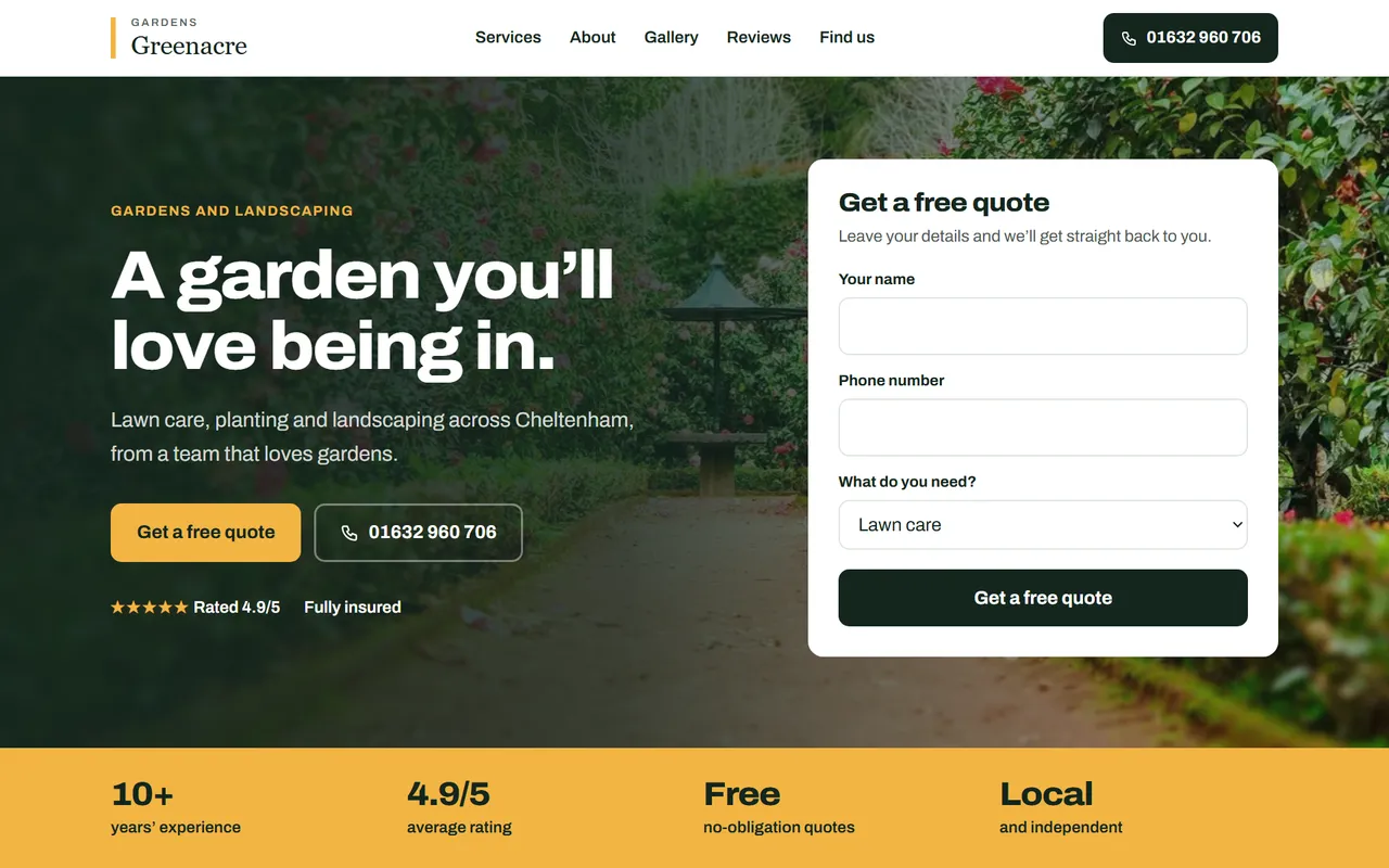 Example gardener website design by Digital Two