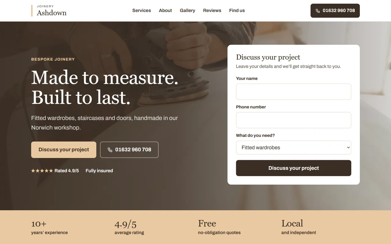 Example joiner website design by Digital Two