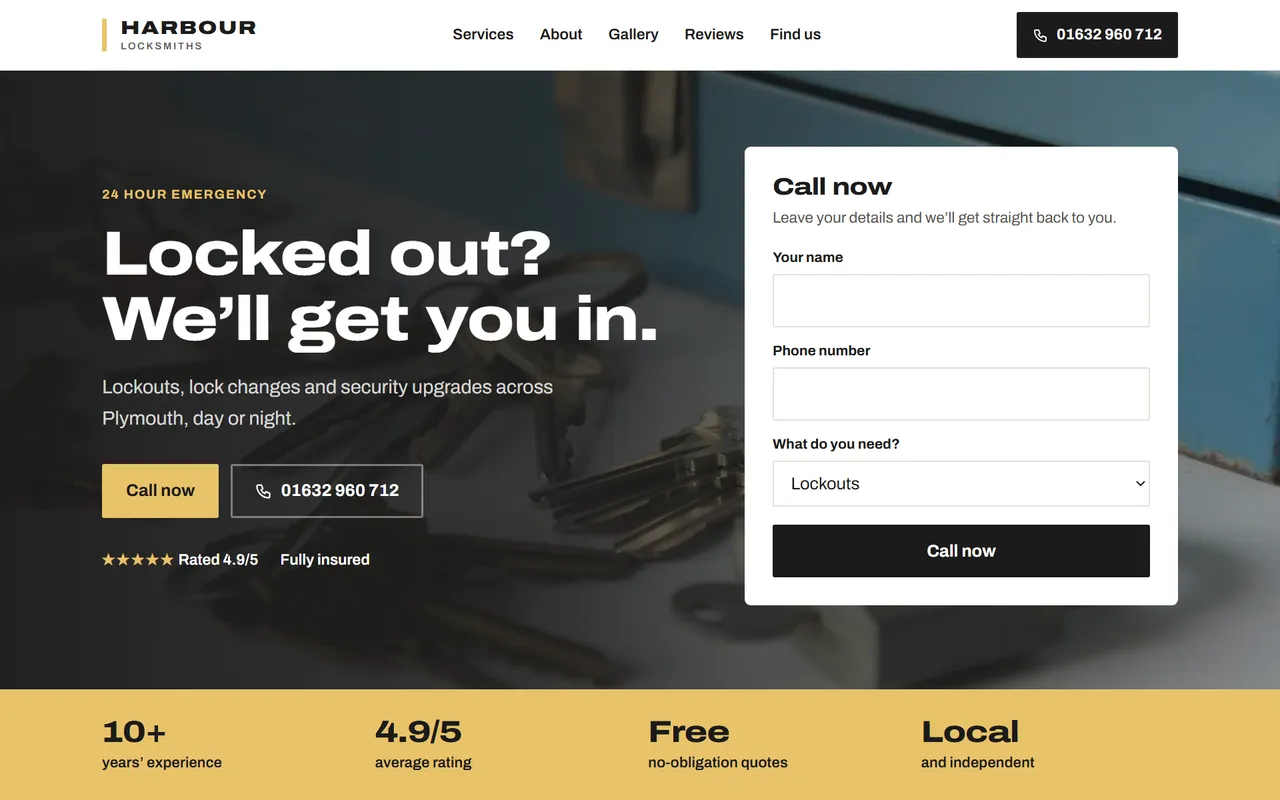 Example locksmith website design by Digital Two