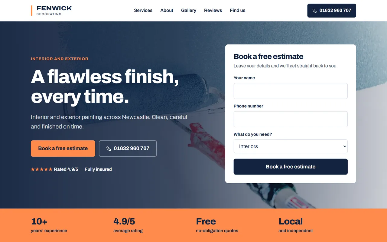Example painter and decorator website design by Digital Two