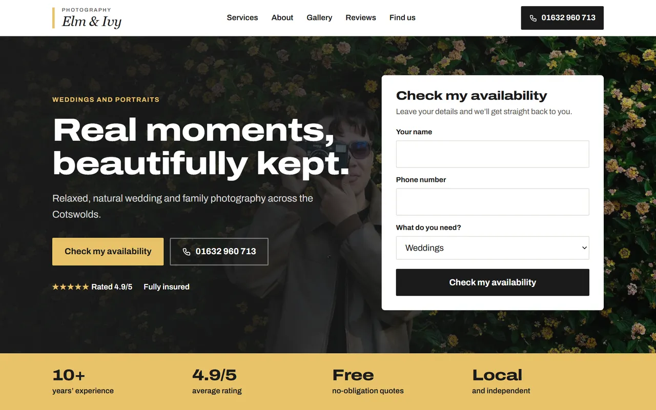 Example photographer website design by Digital Two