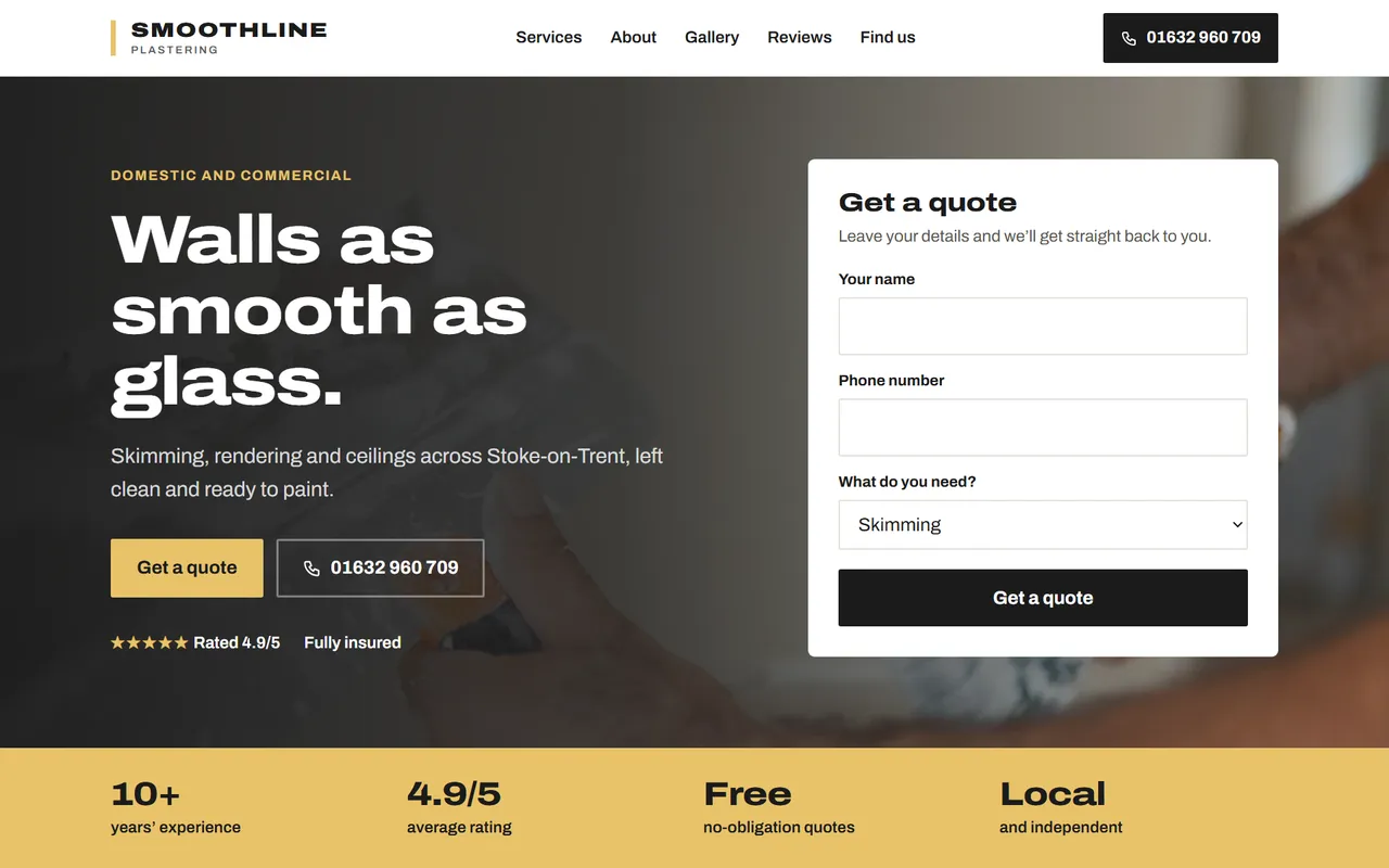 Example plasterer website design by Digital Two