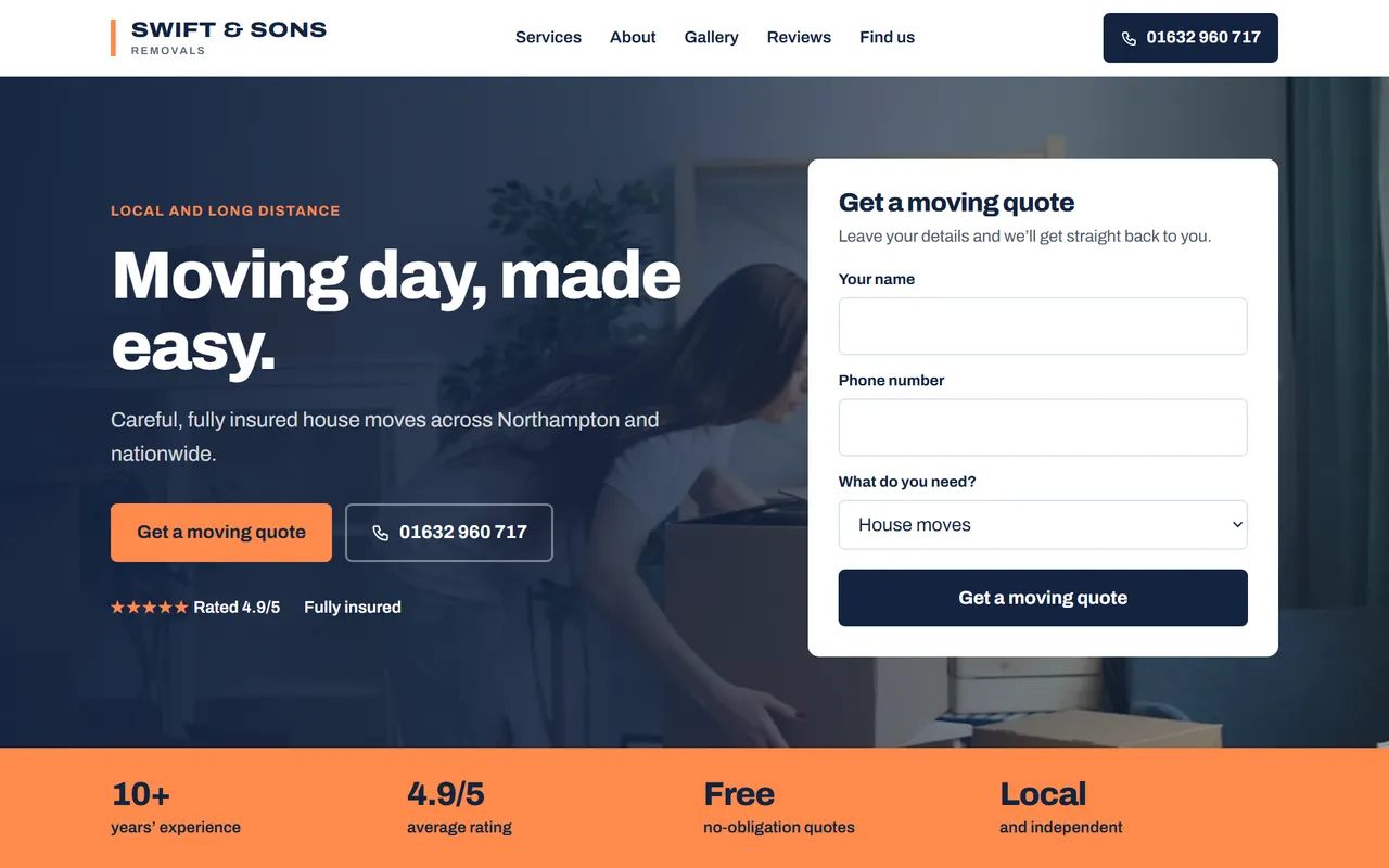 Example removals company website design by Digital Two