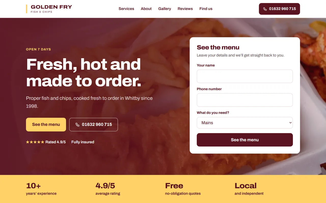 Example takeaway website design by Digital Two